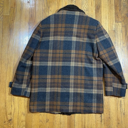 Vintage Pendleton Jacket Brown Plaid Wool USA 50s Car Coat Large Faux Fur Collar - Picture 10 of 23