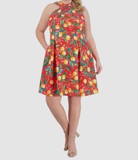 Vince Camuto Women's Red Scuba Crepe Lemon Crisscross Neck Dress Plus. Size 14W