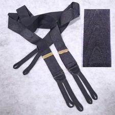 SUSPENDERS ENGLISH BLACK FLAME GROSGRAIN  BRASS LEATHER BUTTON TAB