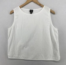 EILEEN FISHER Tank Top PL Petite Gauze Cotton Boxy Round Neck Shell White