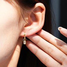 1.0ct Emerald Cut Lab‑Created Diamond Test Pass 14K Gold Drop Hoop Earrings