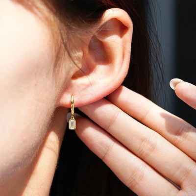 1,0 kt Smaragdschliff Laborgefertigter Diamant Test bestanden 14 K Gold Ohrhänger Creolen