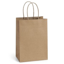 Gift Bags 100Pcs 5.25x3x8 Small Kraft Paper Gift Bags with Handles Bulk, Brow...
