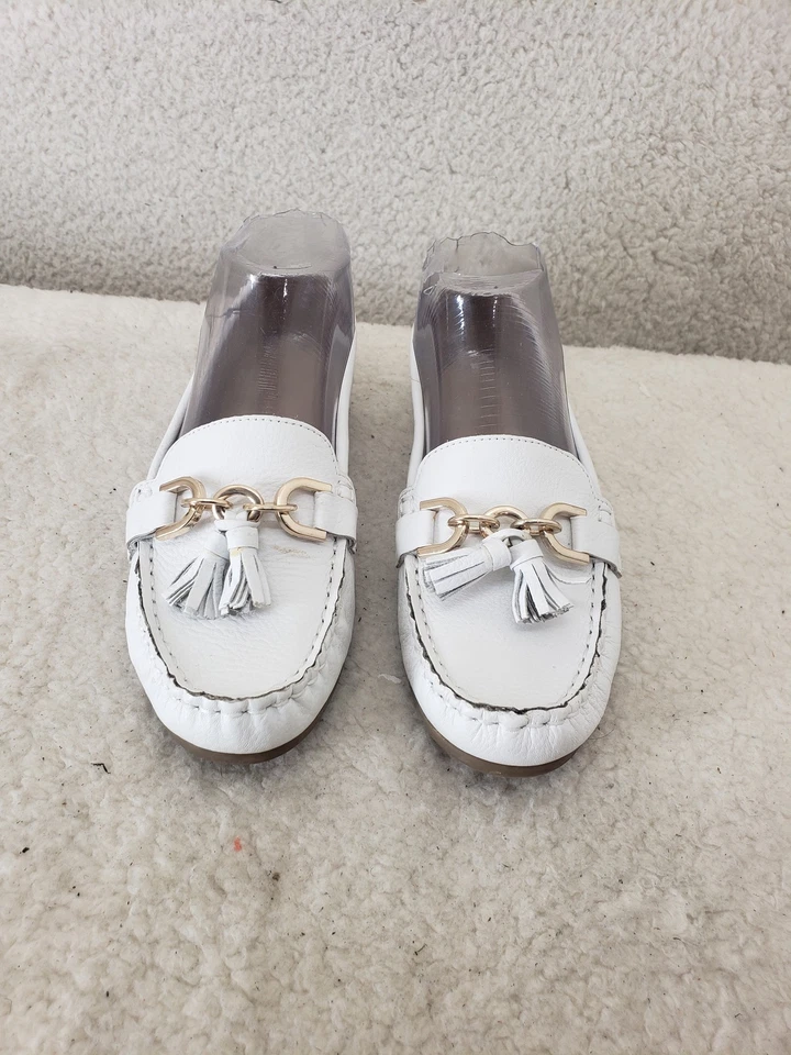 Mocassim feminino aerossóis Soft Drive 5,5M couro branco borla sapatos baixos - Imagem 2 de 4