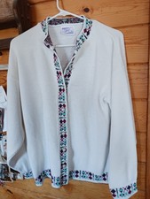 Vintage White knit Cardigan Made In England Grannycore Pearl Buttons SNAP Large
