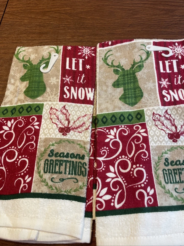"NUEVO CON ETIQUETAS ~ 2 toallas de cocina para saludos de vacaciones / estaciones ~ déjalo nevar ~ Buck ~ 14 x 24""" Foto 3 de 4