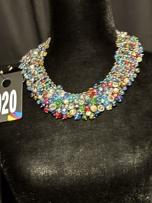 Statement Necklace With Multicolor Glass Beaded Round Collar Accent
