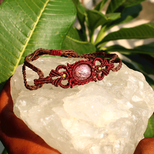 Handmade Natural Star Ruby Boho Micro Macrame Healing Cuff Gemstone Bracelet - Picture 1 of 14