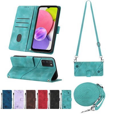 For iPhone 17 16 Pro Max 15 13 12 11 XS Crossbody Strap Leather Wallet Flip Case