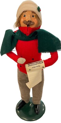 Byers Choice The Carolers 1989 Man With Sheet Music Mustache Red Green Gray