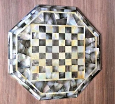 18" Chess Board Marble chess Table Top inlay mop malachite decor children room