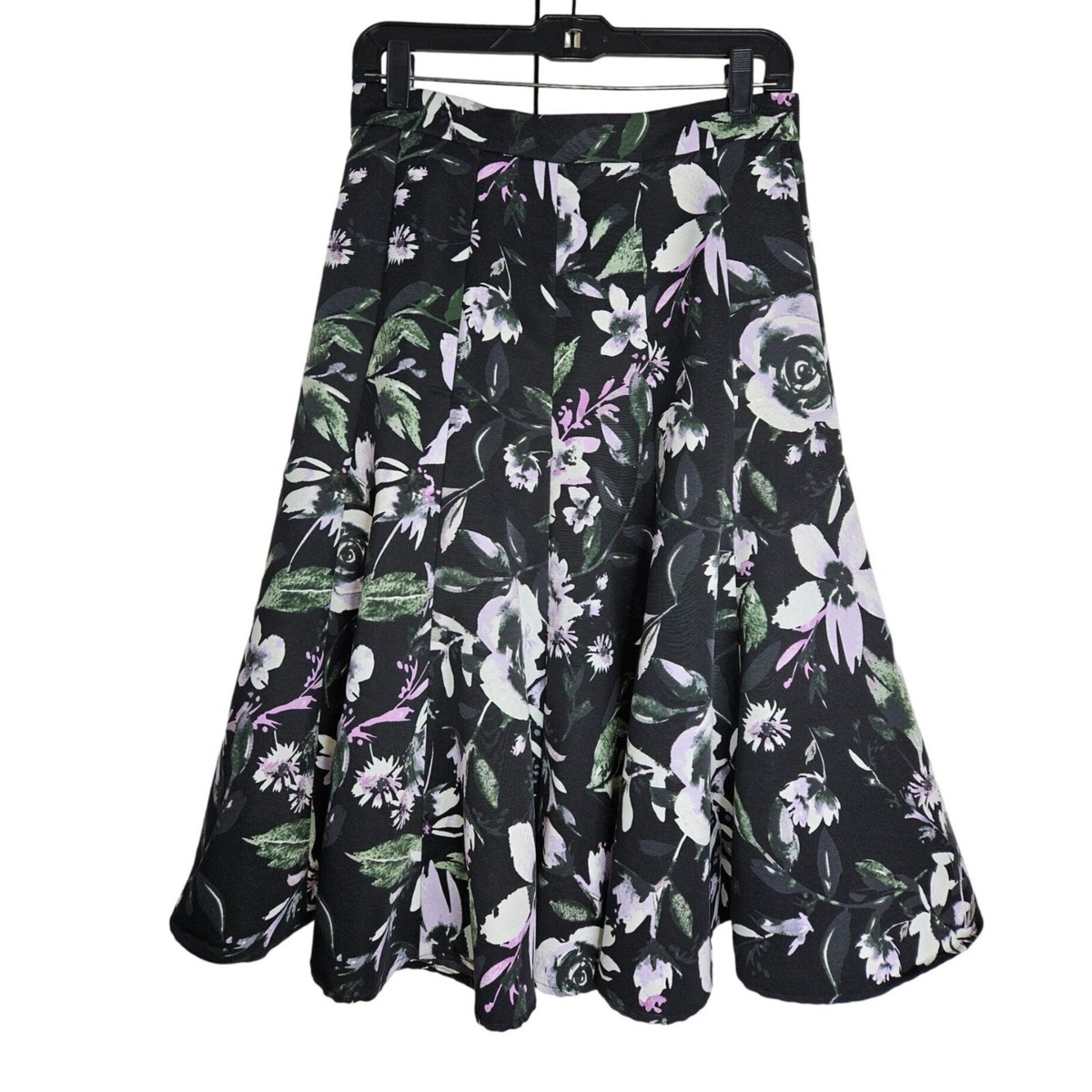 Eva Mendes NYC Purple Floral A Line Flare Midi Skirt Women Size