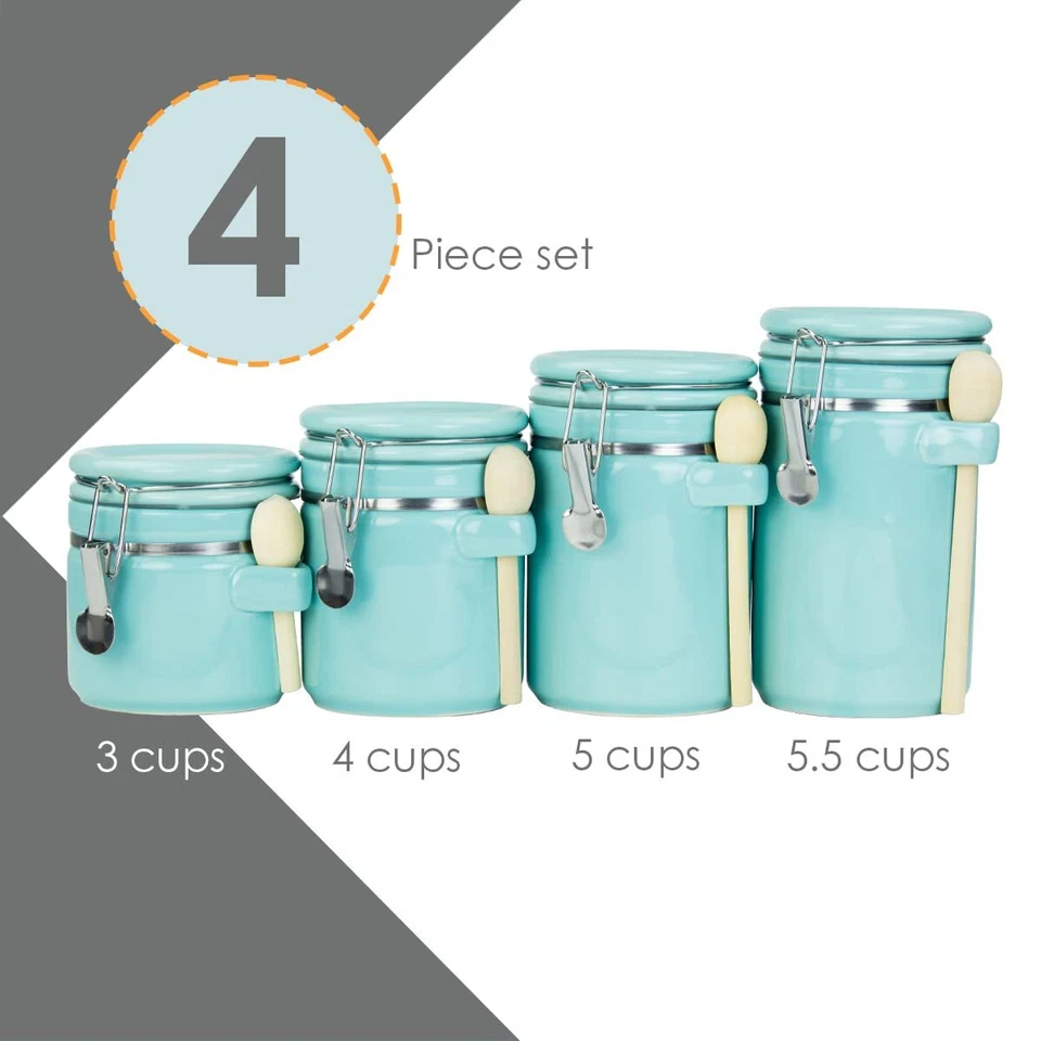 Turquoise Food Storage Canister Set with Wooden Spoons for Kitchen Organization - Image 4 of 4
