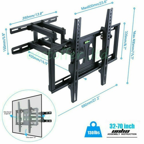 Full Motion Corner TV Wall Desk Mount Bracket Stand Plasma Flat Tilt Swivel 85" - Picture 5 of 57
