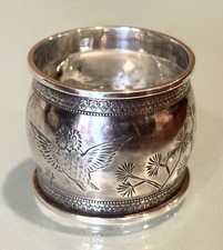 Vintage Antique Etched Silver Plate Owl Decor Monogram Table Napkin Ring Holder