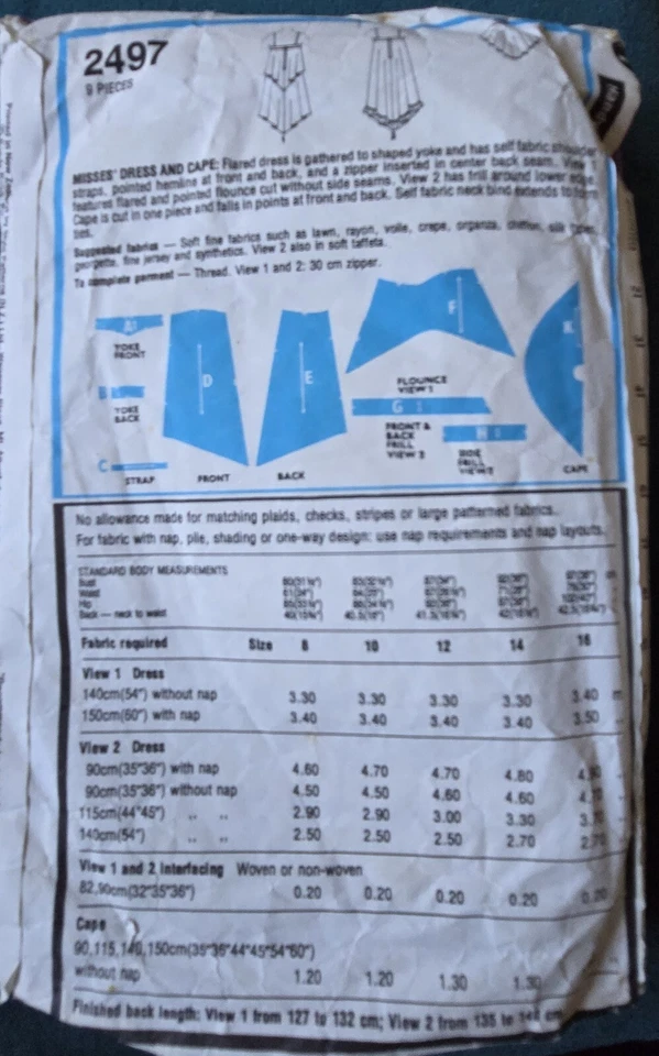 1970s Tiered Cape Handkerchief Hem Smock Dress Style 2497 Sewing Pattern - Image 3 of 3