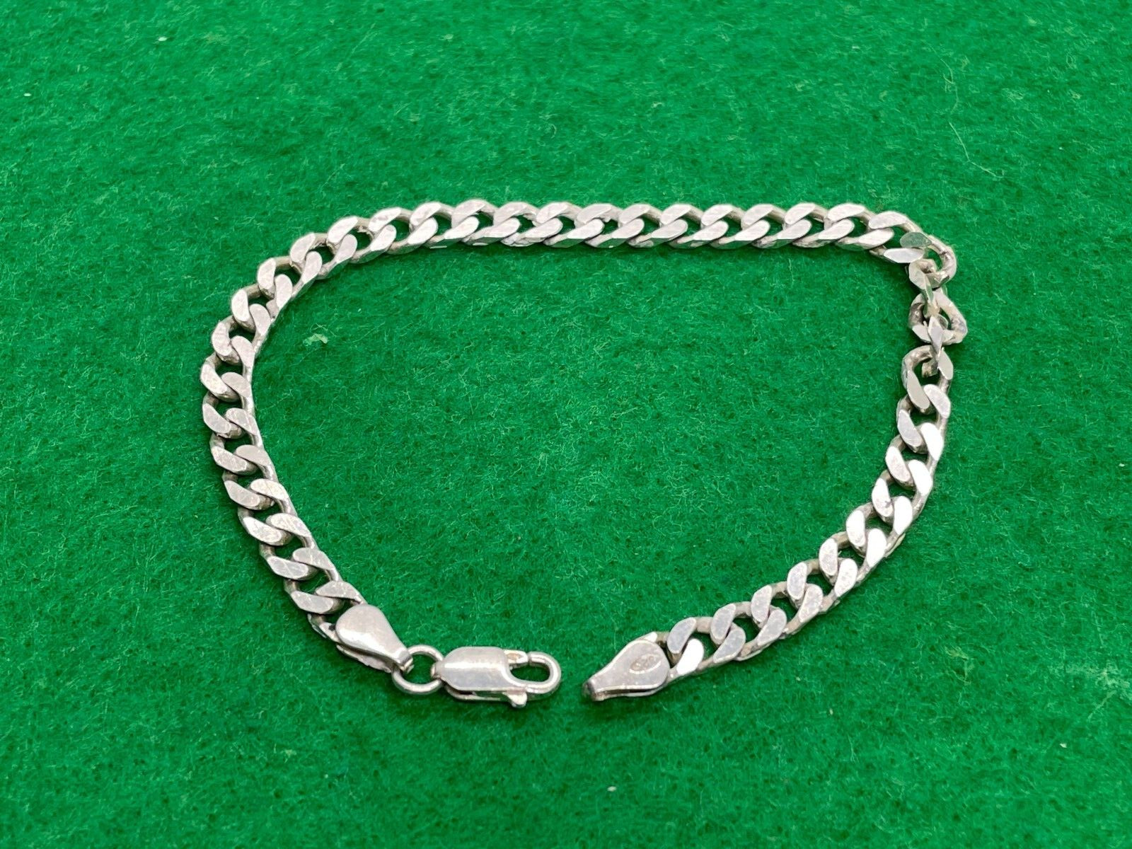 SOLID STERLING SILVER FLAT CURB LINK BRACELET 9.5… - image 1
