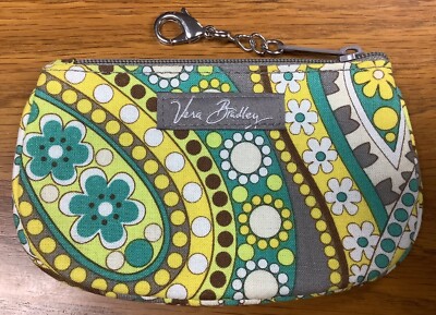Vera Bradley Zip Clip ID Hook Holder Coin Purse with Key Ring 