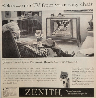 Zenith TV Remote Control Space Command Original 1958 Time Ad ~7.5x11''