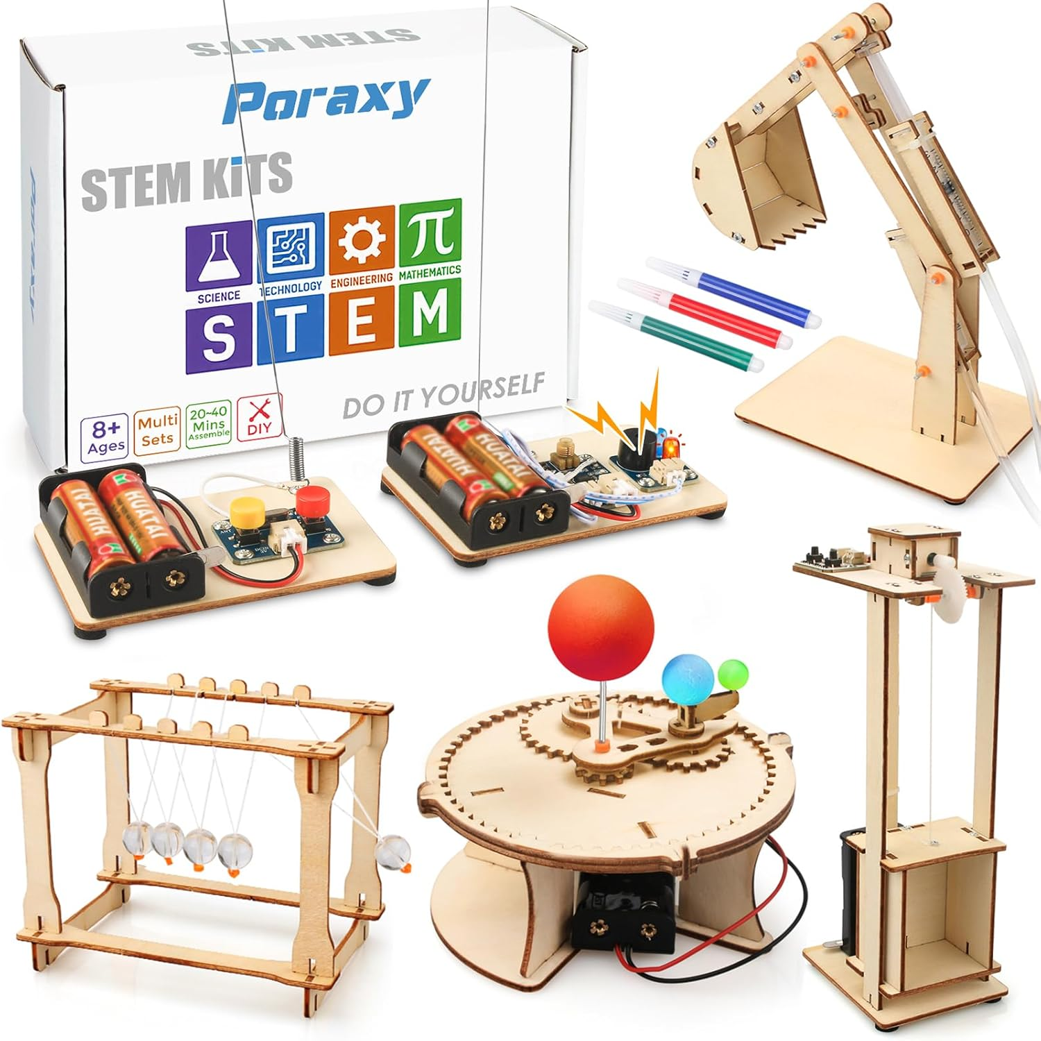 5 Set STEM Science Kits for Kids Age 5-7 8-12, Wooden Building STEM Projects, 3D-image