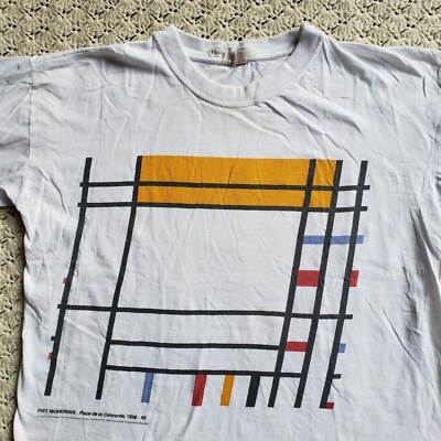 Vtg Piet Mondrian Place de la Concorde Graphic Art History 90s White T Shirt XL
