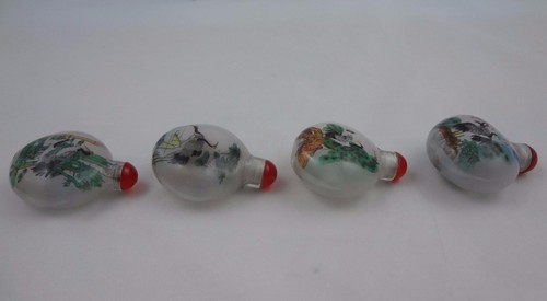 Reverse Painted Snuff Bottles Set of 4 - Original Box-Red-crowned Cranes (tsuru) - Picture 8 of 12