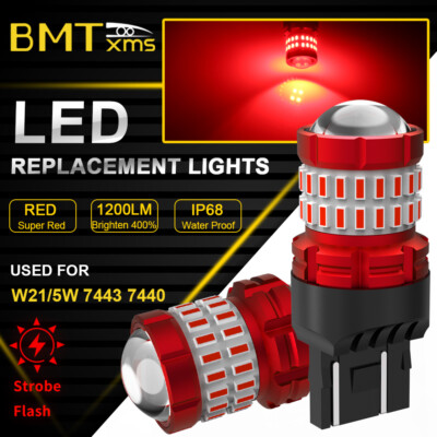 2pc 7443 7440 7444 LED Red Flash Strobe Blink Stop Brake Tail Light for KIA Ford