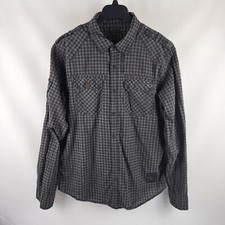 Affliction Shirt Mens XL Black Premium Black Gray Plaid L/S Button Down Skull