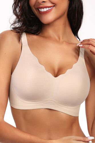 Vertvie Women's Wireless Bra No Underwire Soft Comfort Push Up L Nude Jacquard