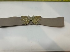 Women's Stretch Enamel Butterfly Belt 70's - 80's Gray Yellow Gold Vintage