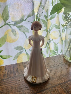 Enesco Growing Up Brunette Age 13 Birthday Figurine 6.5'' Pink Dress