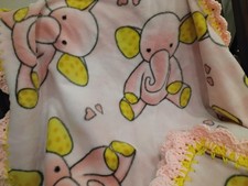 Baby Girl Blanket With Pink Animals Shell Crochet Elephant Yellow - Pink Fleece