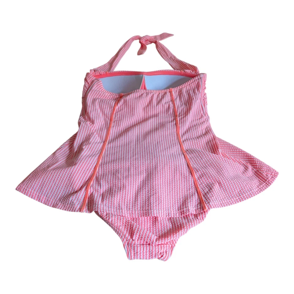 Anthropologie Seafolly Naranja y Blanco Seersucker Halter 1 Pieza Talla 12 Pin Up Foto 2 de 4