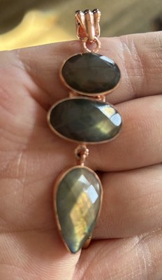 Multi Colored Flash/Grey Triple Labradorite Copper Pendant 2.5 ''