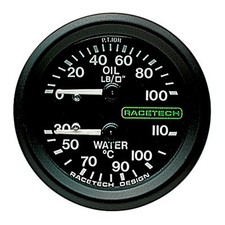 Racetech Oil Pressure / Water Temp Dual Gauge (7ft Capillary, 1/8 BSP Nipple)