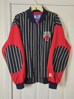 Rare Vintage Starter Chicago Bulls Pinstripe Jacket Men's Size XL NBA Spellout