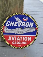 VINTAGE 1952 CHEVRON AVIATION GASOLINE PORCELAIN SIGN 12"