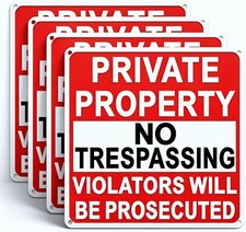 4 Pack Large No Trespassing Signs Private Property, 9x5 Inch Rust Free Aluminum