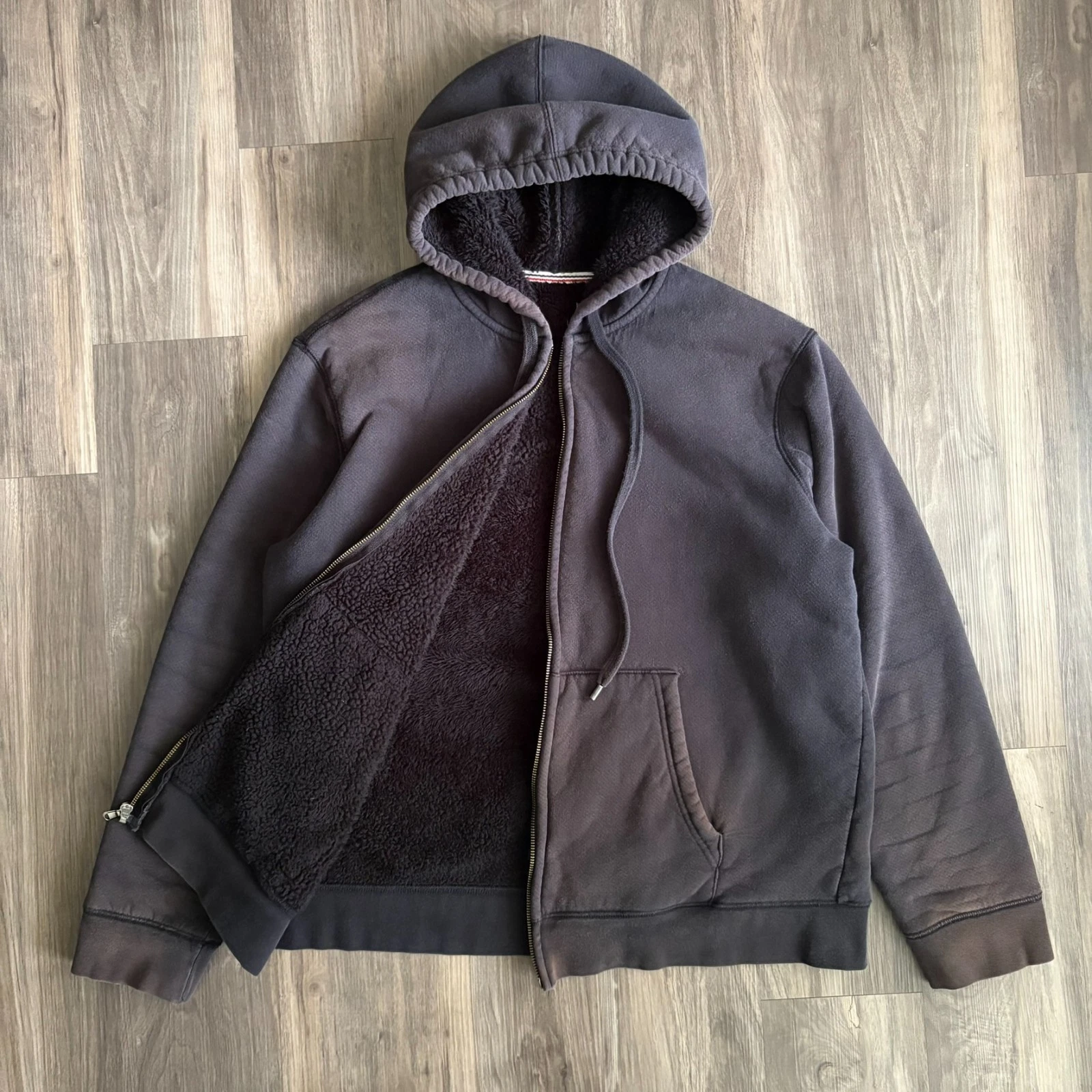 Vintage Gradient Sun Faded Hoodie Men's Size L Full Zip Sweatshirt Fur Lined