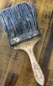 Vintage Large Flat Paint Brush , horsehair Bristles Wood Handle, leather Ferrule