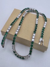 15CT Lab Created Emerald  Diamond Round Cut Tennis Necklace 14k White Gold Over