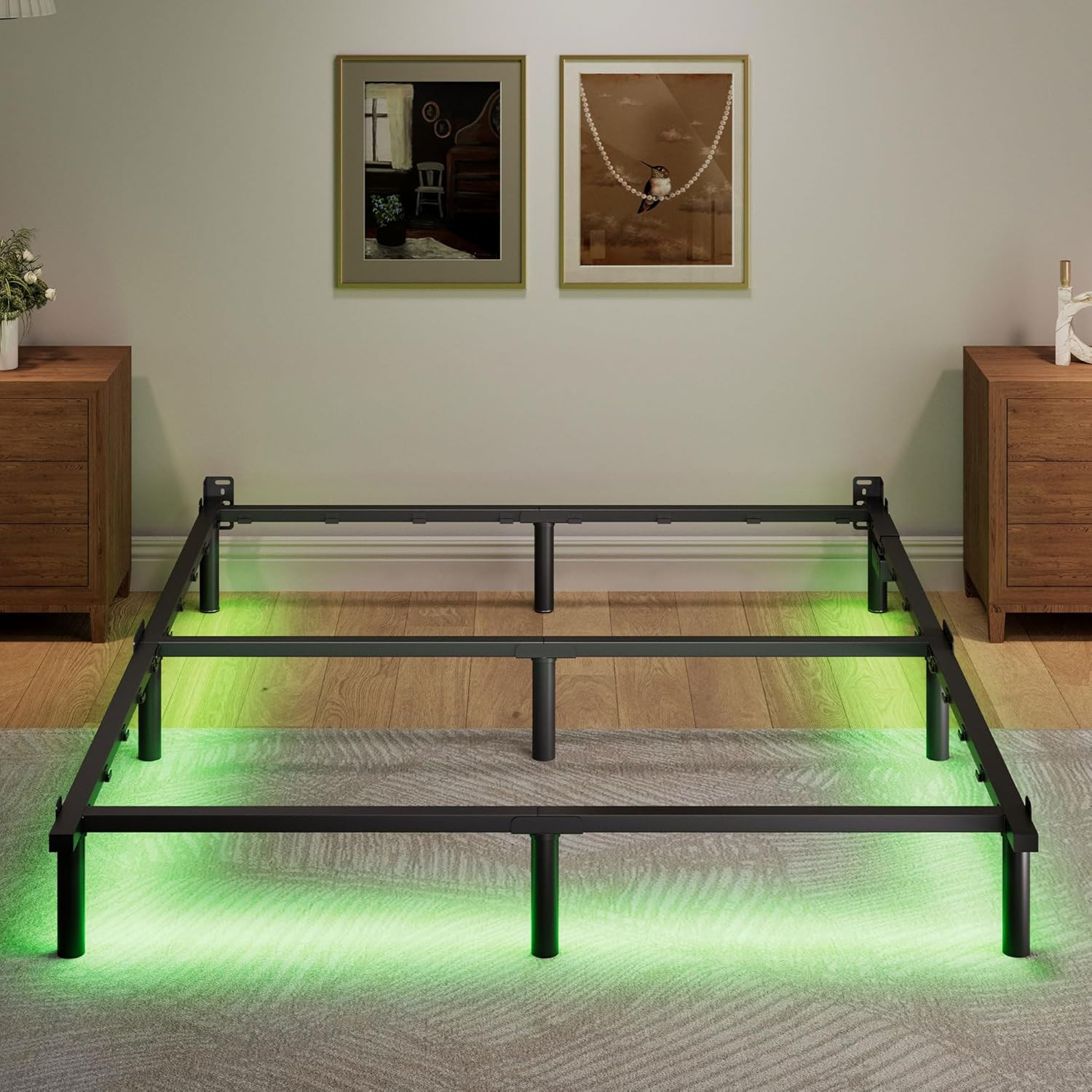 With Led 7inch Metal Steel Bedframe For Box Spring Mattress
