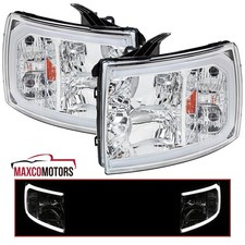 Headlights Fits 2007-2014 Chevy Silverado 1500 2500hd 3500hd Led Strip Headlamps