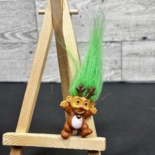 Vintage 90s Russ Troll Doll Christmas Reindeer Green Hair Rudolph Red Nose
