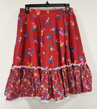 Malco Modes Ruffle Skirt Red Floral Med USA Boho Prairie Cottagecore Festival