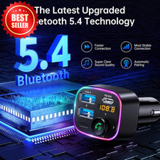 BT 5.4 FM Transmitter Car Adapter 48W PD 36W Bass Fast Charge USB US