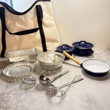 IKEA of Sweden 13 Pieces CHILD'S COBALT Blue Enamel Cooking Play Set Bag EUC
