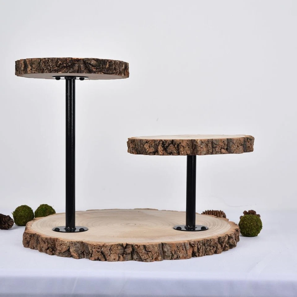 Brown 3 Tier Round Natural Wooden Cupcake Dessert Stand Party Event - Image 3 of 4