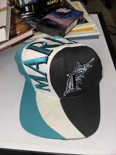 VINTAGE Florida Marlins Hat Cap Snap Back Teal Black Swirl MLB Baseball Used