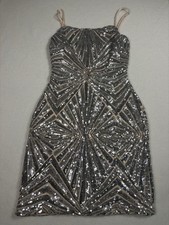 Lulus Small Women’s Mini Dress Sequins Silver Beige Adjustable Zip Holiday Date
